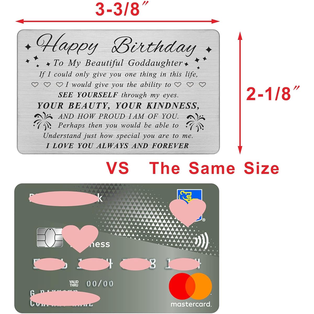 DEGASKEN God Daughter Birthday Card Steel Engraved Wallet Card