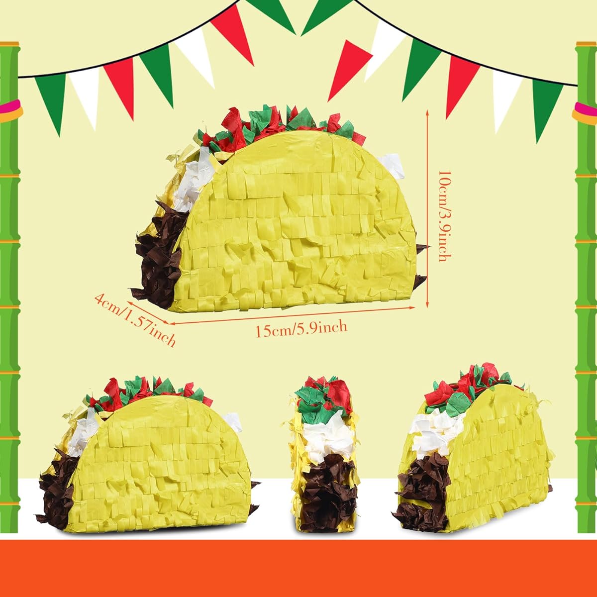 Harrycle 24 pcs Mini Taco Pinatas, Cinco de Mayo Mexican Pinata, Little Fiesta Pinata, Bar Taco Pinata, Mexican Pinata Party Favors for Mexican Carnival Taco Tuesday Event, 5.9 x 3.9 x 1.6 Inches