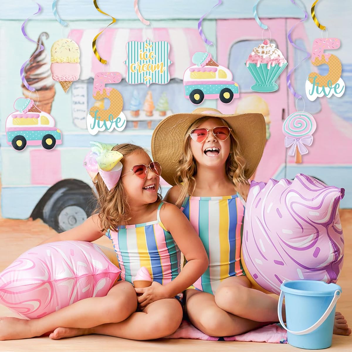 Five is So Sweet Ice Cream Birthday Party Decorations, 20pcs Ice Cream Party Hanging Swirls for Kids, Ice Cream Theme 5 Year Old Birthday Party for Girls 5 Years Old Ceiling Hanging Streamers Party Supplies