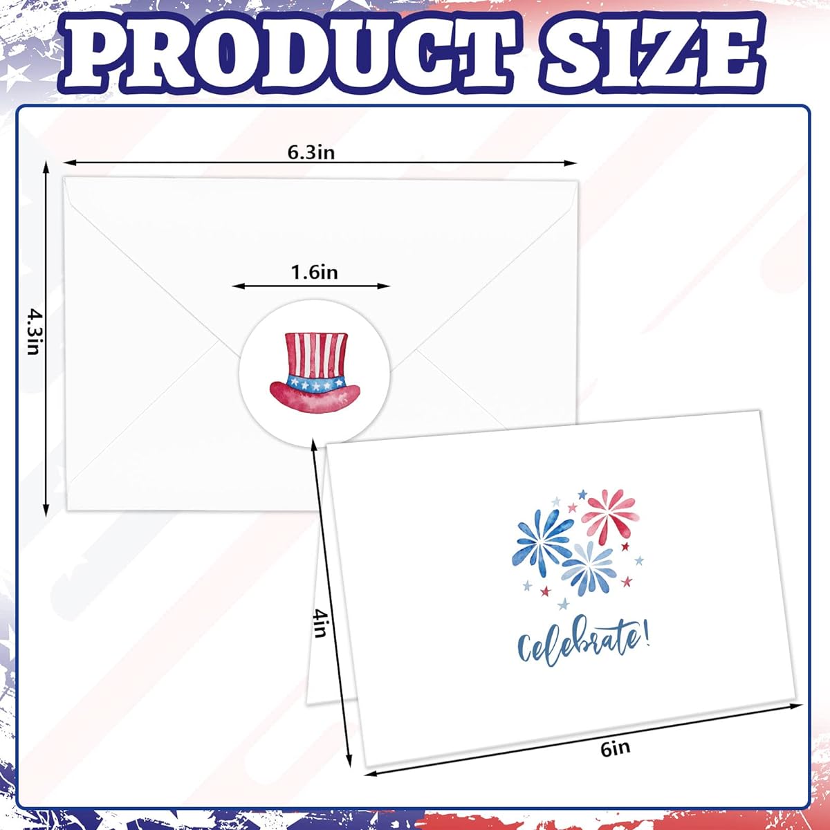 Whaline Patriotic Greeting Card Watercolor 4th of July Note Card Stars American Flag Fireworks Gift Card with Envelopes and Adhesive Stickers for Independence Day Party Favors 4 x 6 inches
