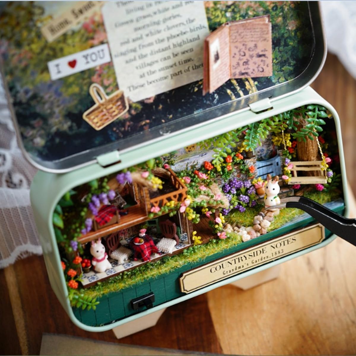 (Countryside Notes) - Box Theatre Dollhouse, Mini Cabin Handicraft DIY Assemble Box House Kits Art Gifts Creative Room With String Light Tweezer Ruler For Kids Friends Birthday Valentine's Day (Countryside Notes)