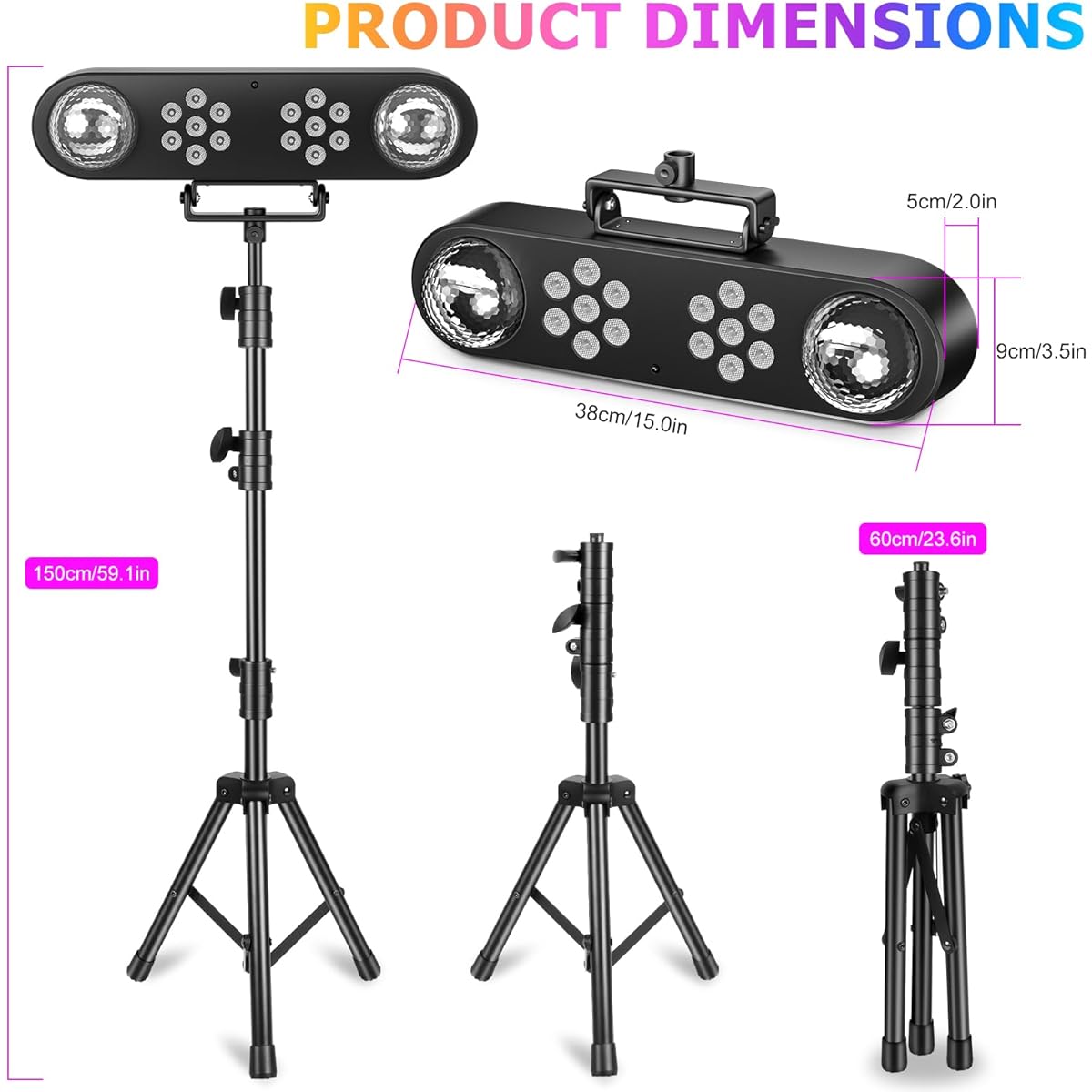 DJ Light with Stand Disco Ball Party Light DJ Light Set with Remote Control Rotating Ball Strobe Colorful LED Par Light for Bar Gig Move Band Dance Wedding Halloween Christmas Gift