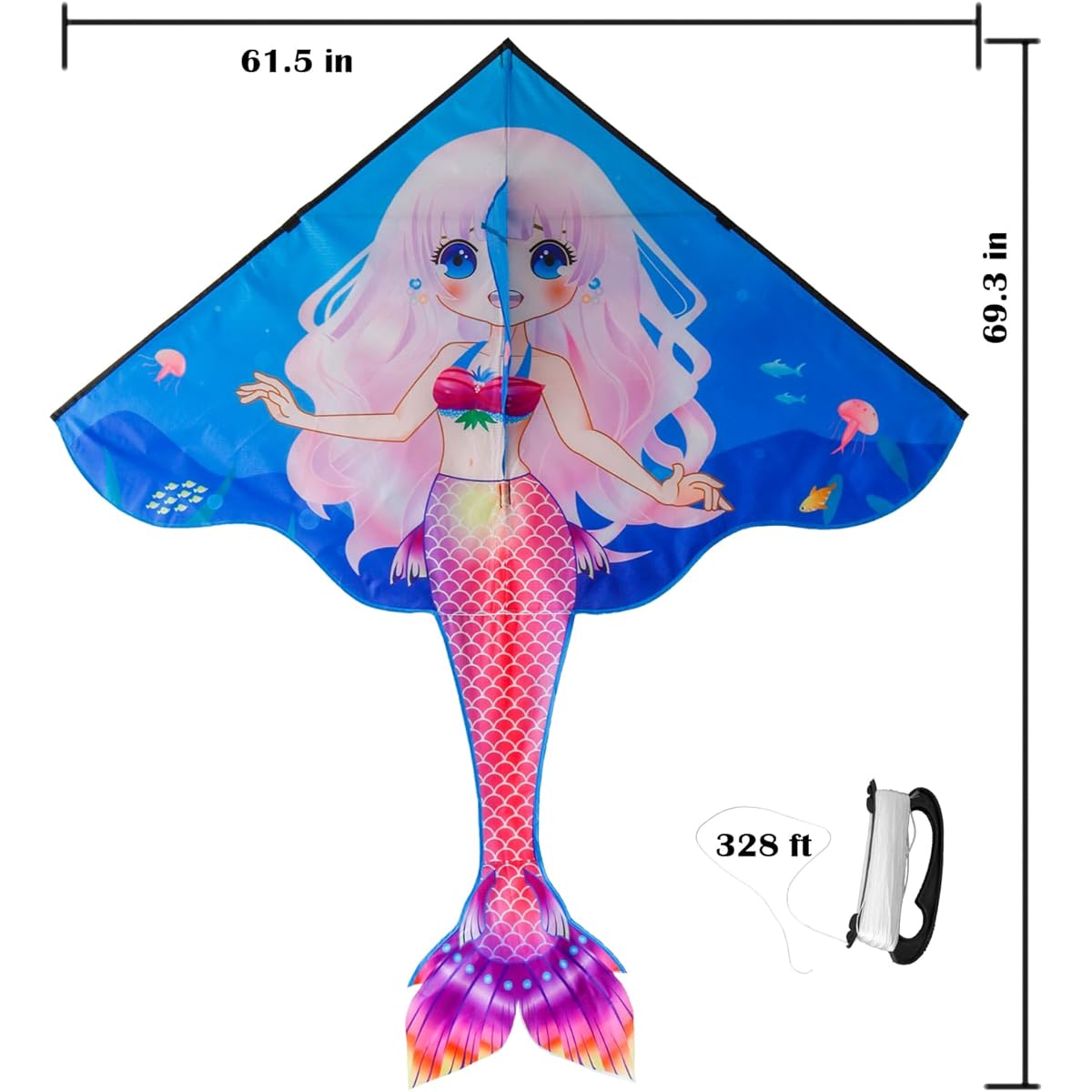 Christen Sunny Large Mermaid Kite for Kids & Adults - Easy to Fly Delta Kite for Beach Trips, Parks, Family, Outdoor Games & Activities