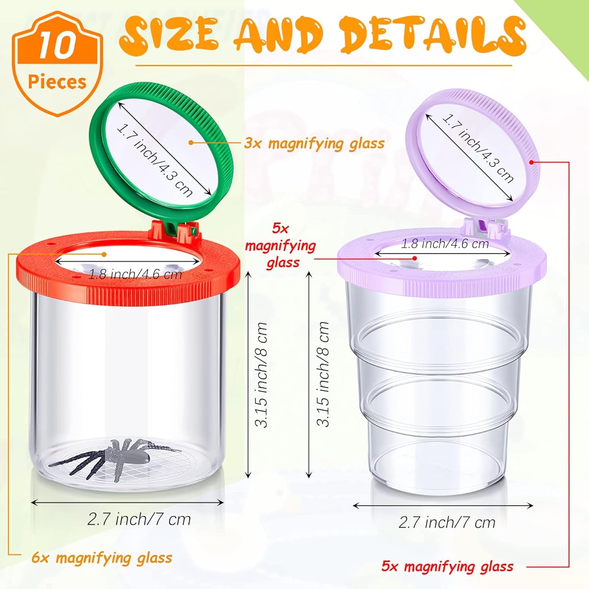 SKYLETY 10pcs Insert Insect Viewer Insect Collecting Jar Creature Insect Bug Magnifier Container Science Education Kit Nature Exploration Toy for Insect Cage Catcher