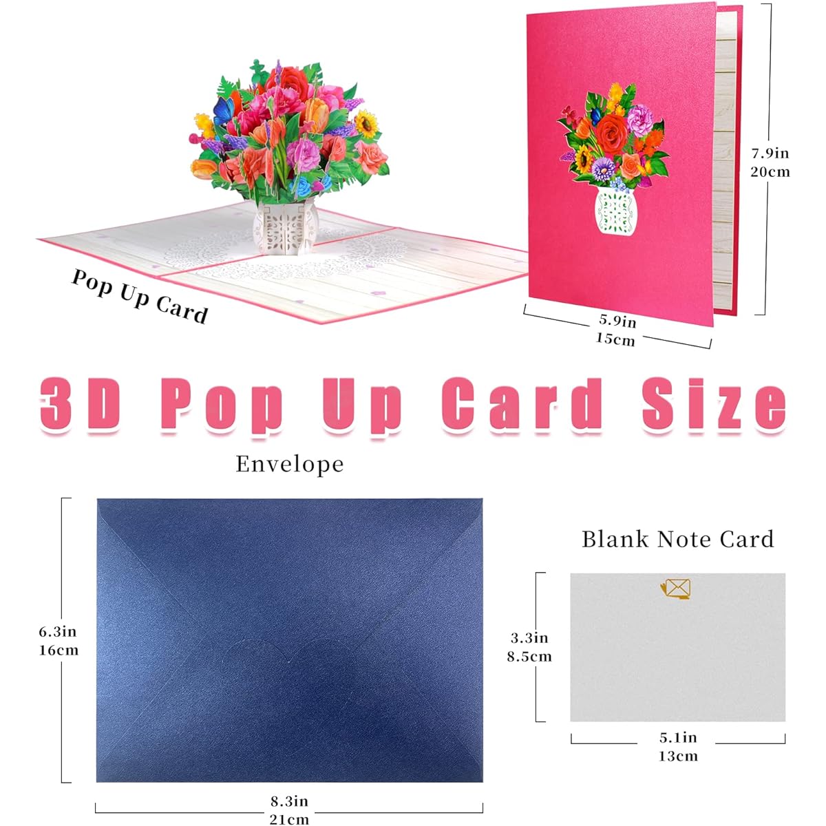 Magic Ants Pop Up Cards Greeting Cards Flower Bouquet Flower Mother's Day Father's Day Anniversary Card Birthday Card Love Card Valentine's Day Card Thank You Card for Any Occasion (Tulips & Roses)