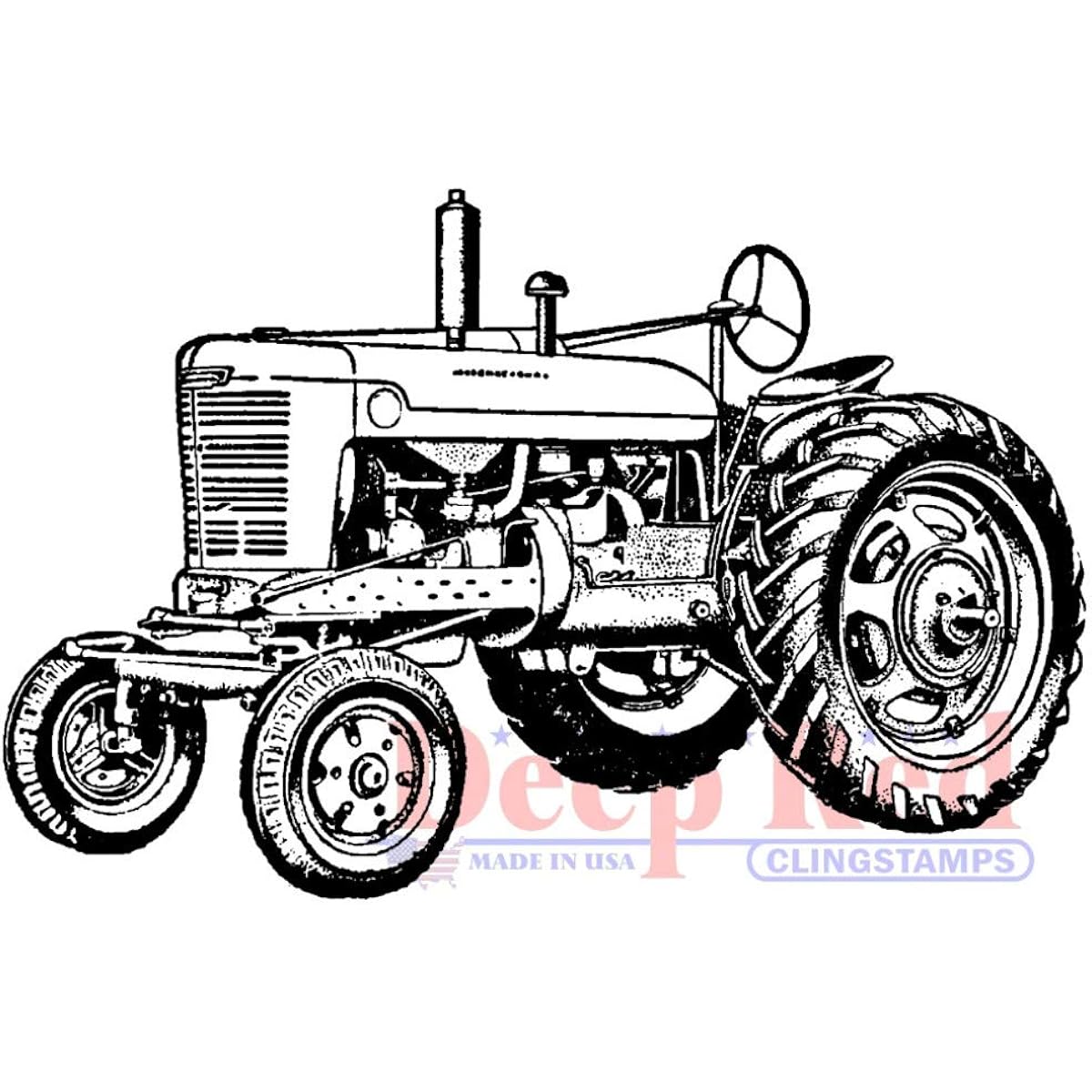 Deep Red Stamps Vintage Farm Tractor Rubber Adhesive Stamp 3.2 x 2.1 Inch