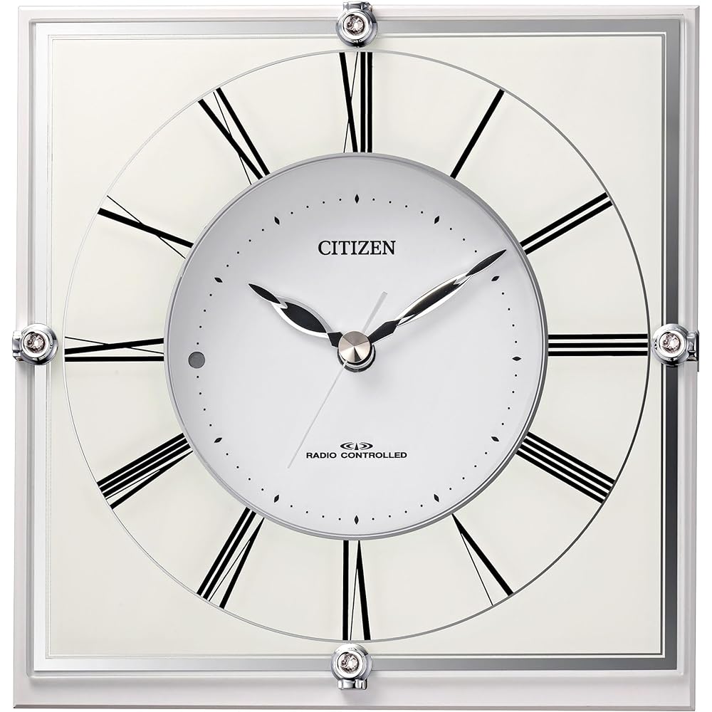 RHYTHM Citizen Wall Clock, Radio Controlled Clock, Analog, Can Be Used as a Stand, Wooden Base, White, CITIZEN Mariage 707 4RY707-003