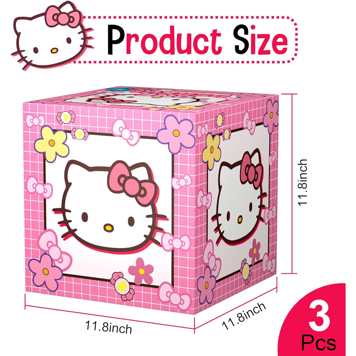 AFZMON Hello Kitty Decoration Balloon Box 3 Pieces Pink Kitty 1st Birthday Party Decoration Box Hello Party Baby Shower Cute Kitten Theme Party Decoration Accessories Pink Supplies
