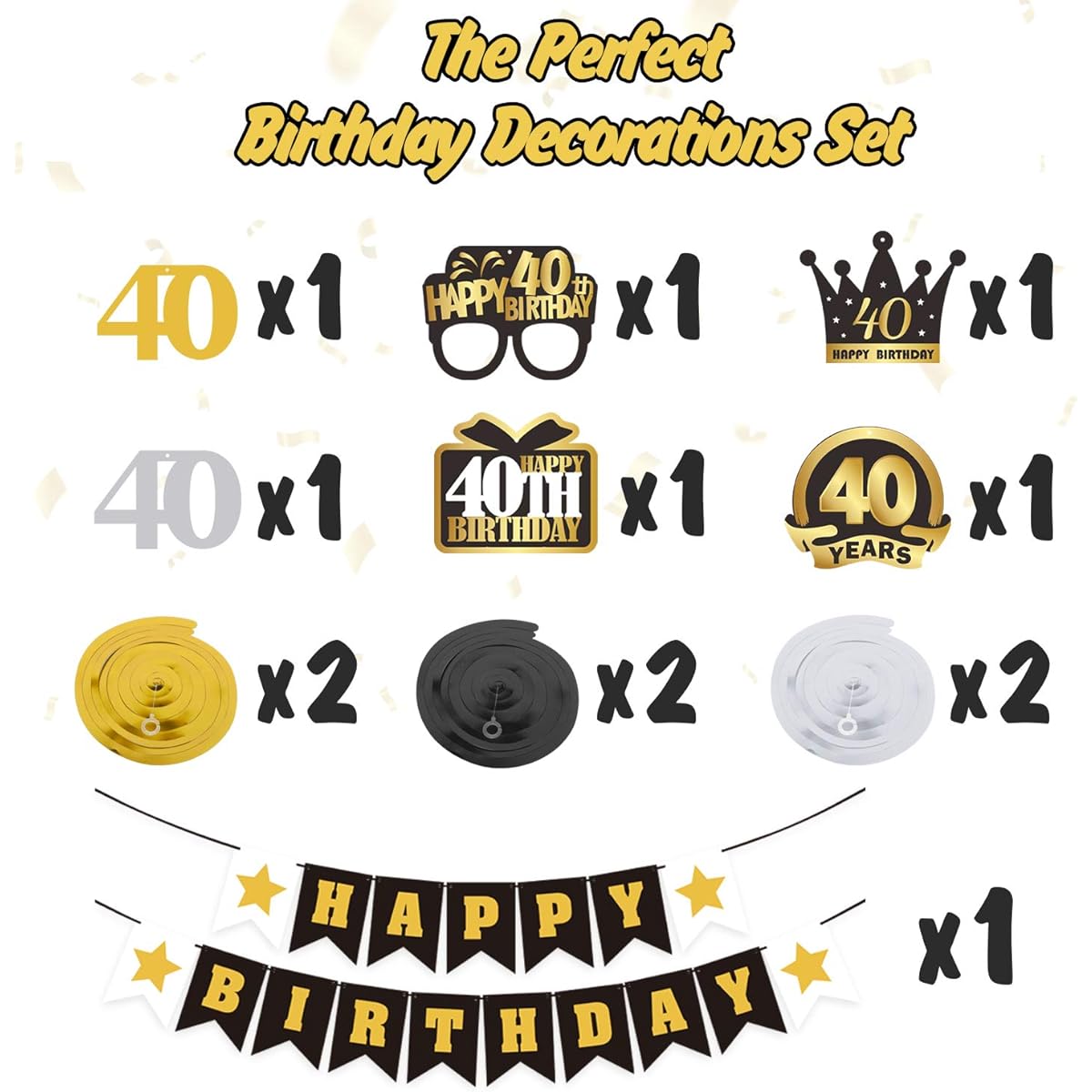 LINGTEER 40 Birthday Swirl Streamer Banner Set