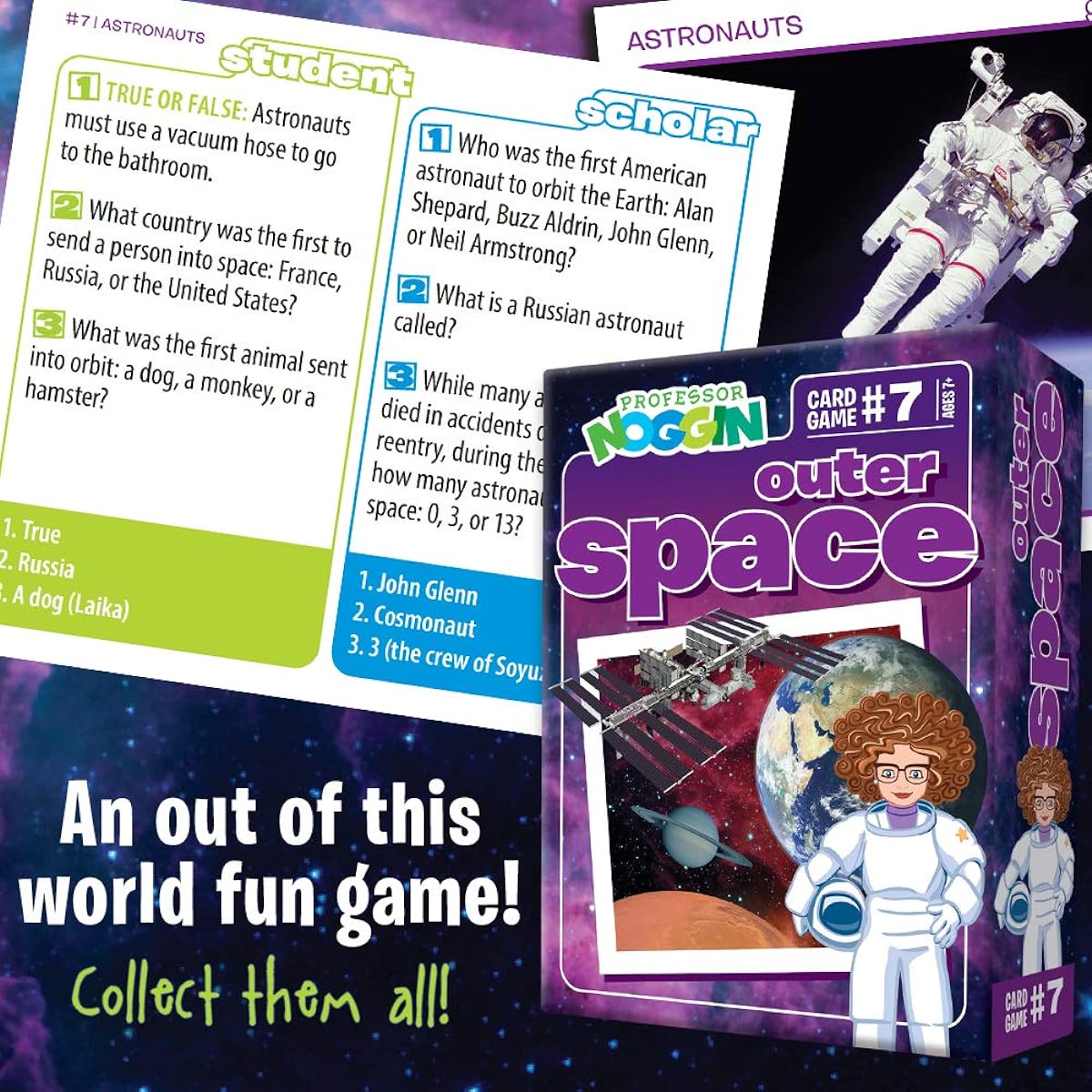 Professor Noggin's Space Trivia Card Game - Educational Trivia-Based Card Game for Kids - Trivia, True or False, Multiple Choice - Ages 7 and Up - Includes 30 Trivia Cards
