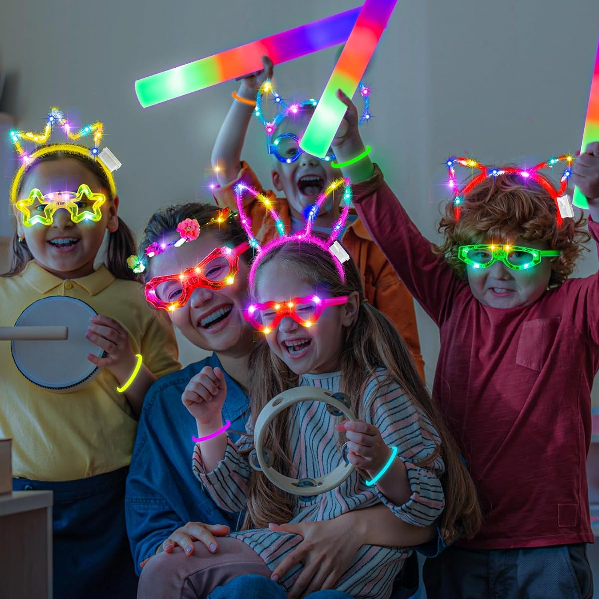 Ceenna Glow in the Dark Party Supplies Set, LED Glasses, LED Foam Sticks with Light Up Headband and Glow Sticks (Cute) 175pcs