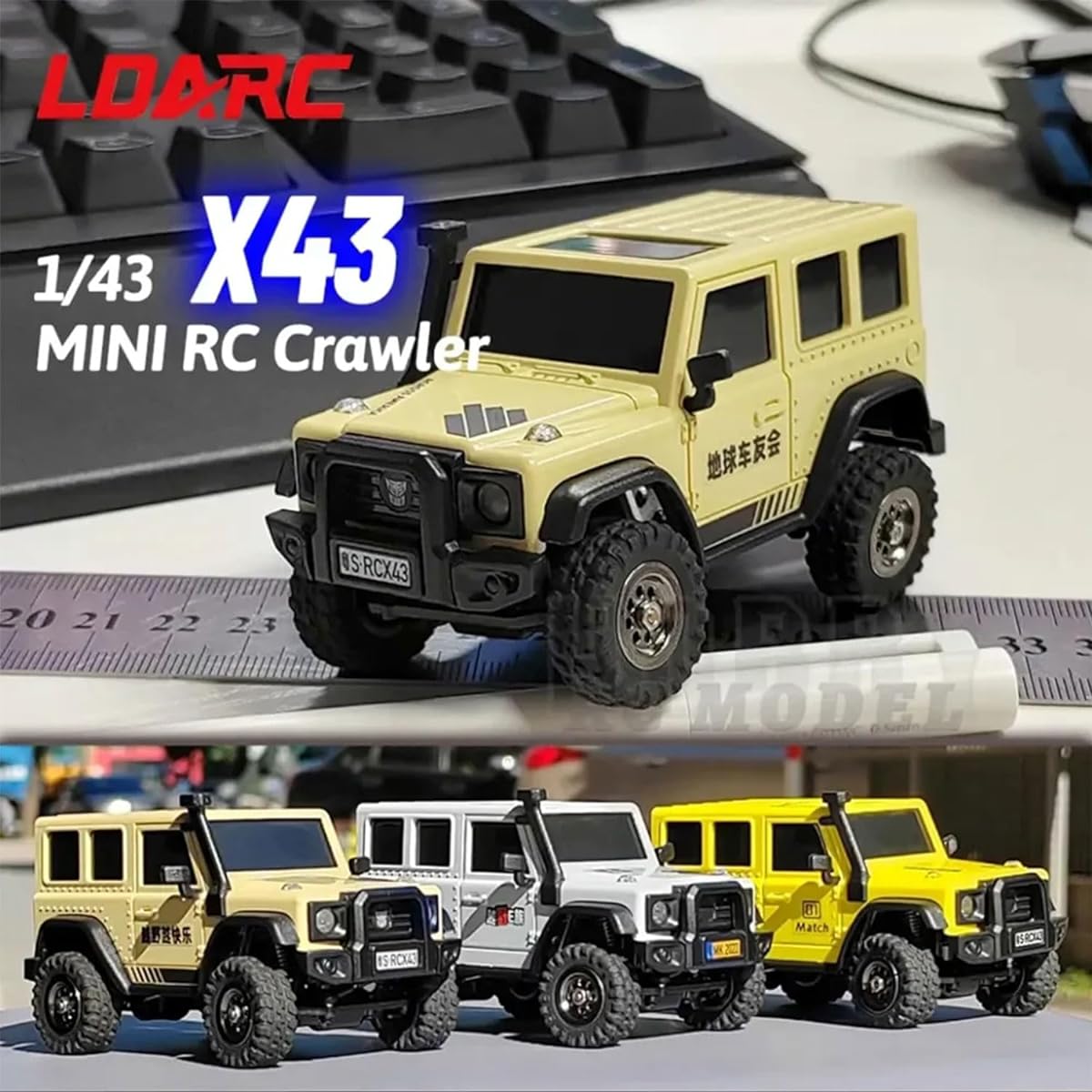 captainrc LDARC RC Crawler 1/43 RTR Mini 4WD RC Rock Truck 2.4Ghz Hobby Grade RC Car Model Mini RC Buggy with DIY White Body (X43-Lemon Yellow)