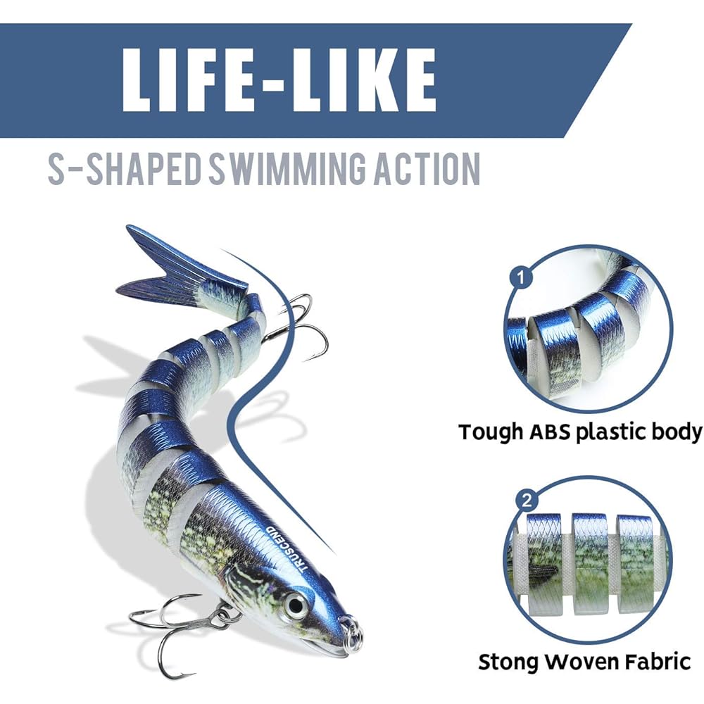 TRUSCEND Fishing Lure for Bass/Trout Segmented Multi-Joint Swimbait Slow Sinking Swim Lure Freshwater/Saltwater Fishing Lure Kit
