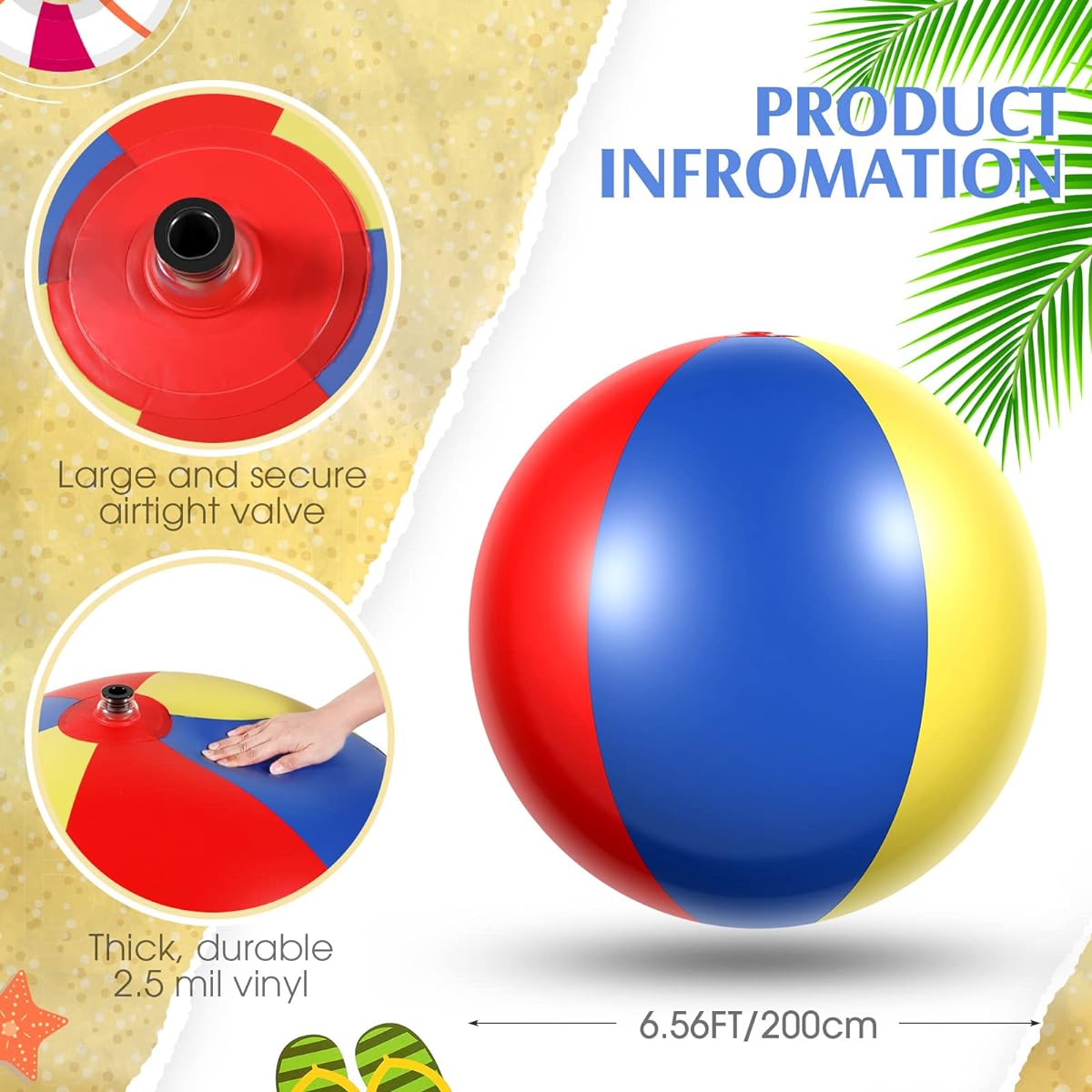 78 Inch Giant Beach Ball Jumbo Inflatable Ball Extra Large Adult Beach Toy Plastic Giant Water Ball Swimming Pool Summer Beach Seaside Water Game Outdoor Indoor Party
