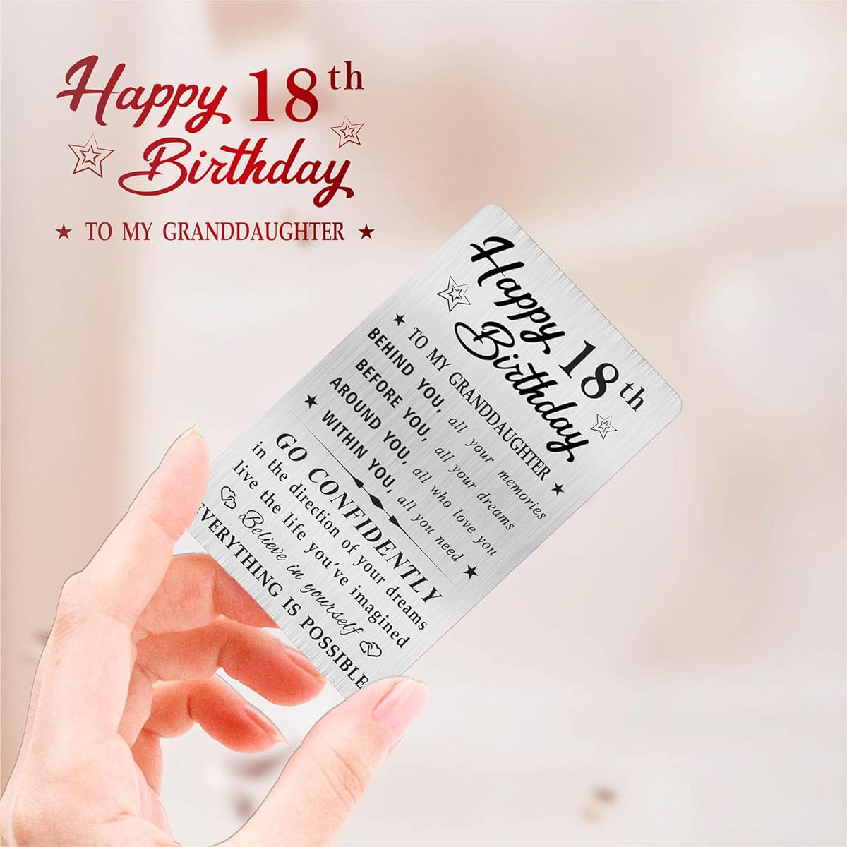 MOQIYXL Granddaughter 18th Birthday Card Happy 18th Birthday Gift Idea for Granddaughter Small Engraved Wallet Card
