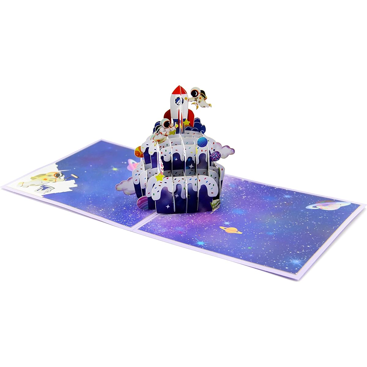 POPLOVECARD Happy Birthday Card Handmade Astronaut Birthday Cake Greeting Card 3D Pop Up Card with Envelope for Boy Girl Daughter Son Birthday Gift