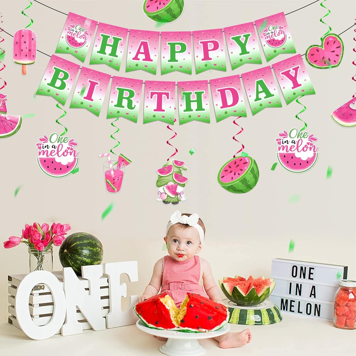 Watermelon Party Decorations Melon Party Decorations with Happy Birthday Banner and Watermelon Hanging Swirls Watermelon Birthday Party Supplies