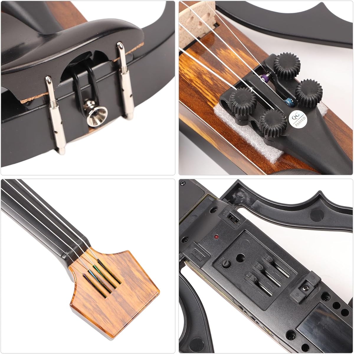 MOUMOUTEN 4/4 Electric Violin Kit: Dark Woodgrain Carbon Fiber - Silent Full-Size Violin for Beginners and Performers, Amplified with Built-in Pickup