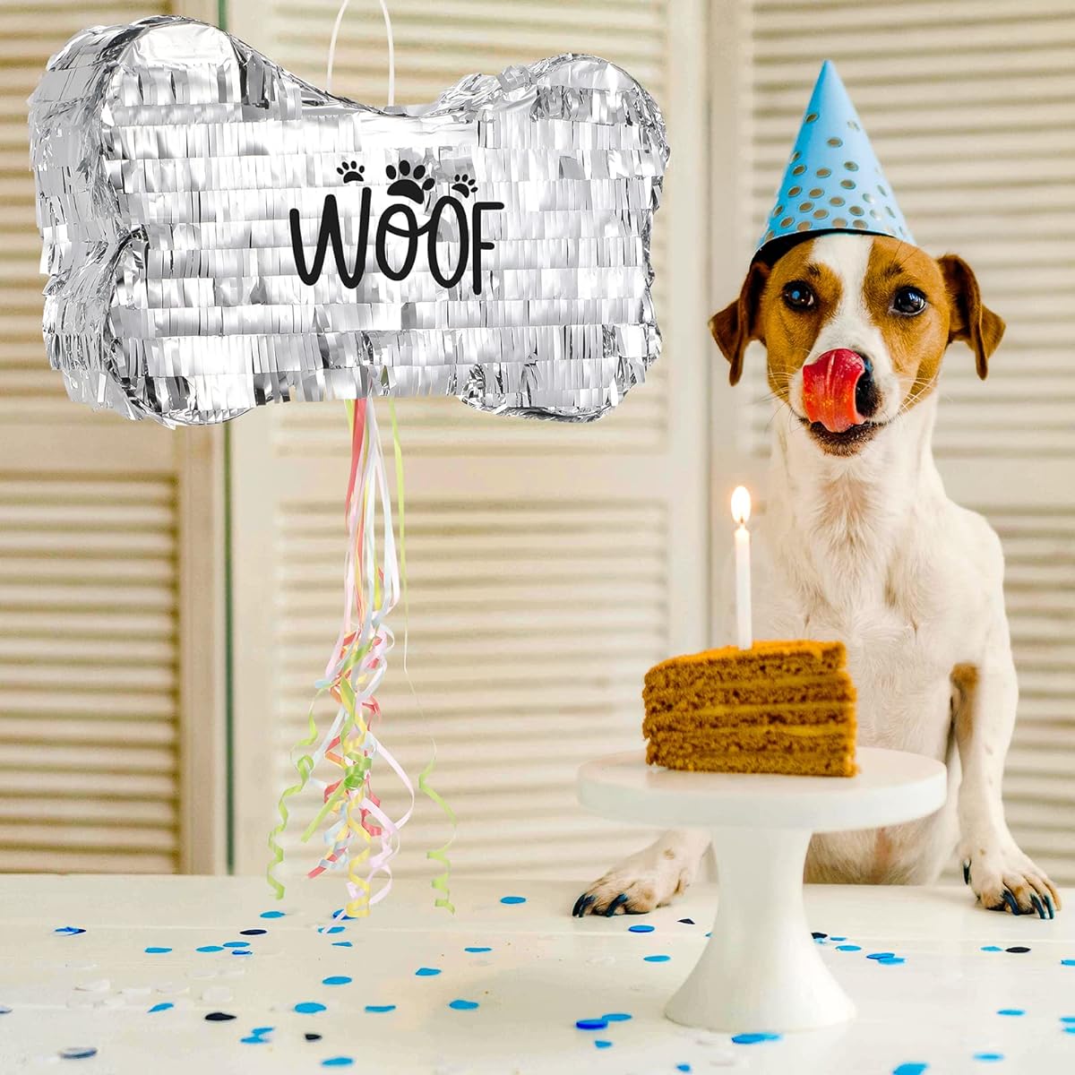 Pull String Dog Bone Pinata Little Puppy Party Pinata Puppy Birthday Party Supplies Dog Paw Pinata Blindfold Bat Boy Girl Dog Birthday Party Favor Decoration 16 x 9 x 3 Inch