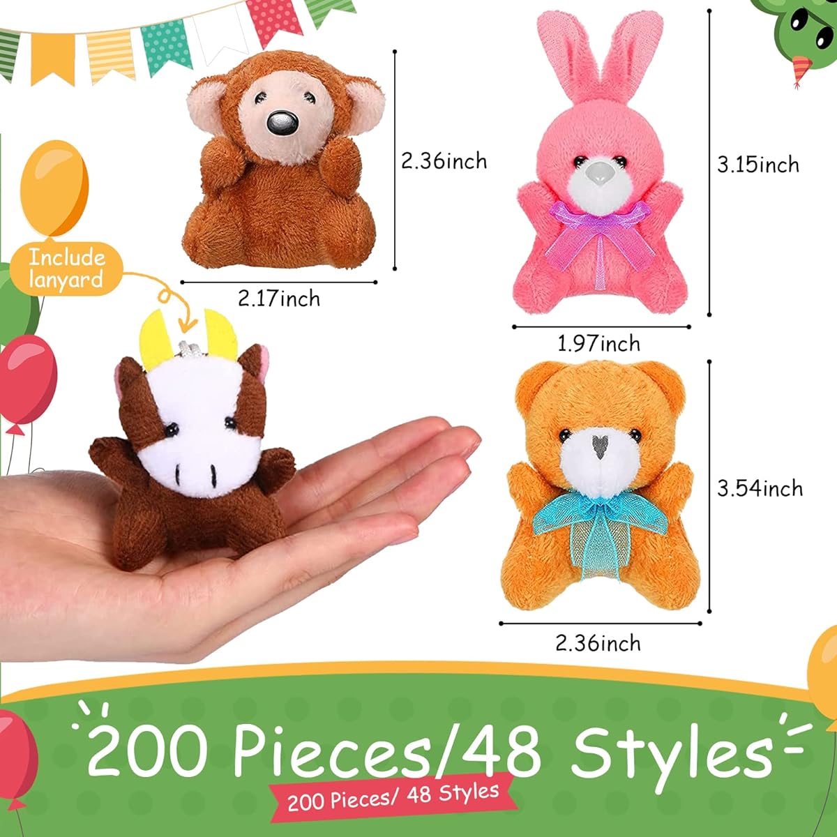 200 Mini Plush Toys Bulk Valentine Jungle Animal Stuffed Animals Keychain Safari Animals Toys Tiny Toys for Boys Girls Theme Party Birthday Gifts Goodie Bag Fillers Class Prizes