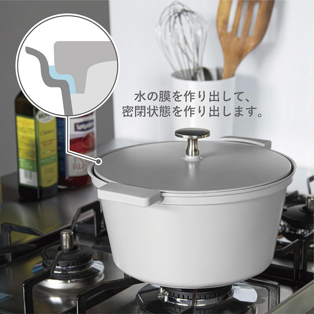 CB Japan Waterless pot, IH compatible, 20cm, Gray, Fluorine coating on the inside, Brings out the flavor of the ingredients Mupot (Mupot) Lightweight waterless cooking pot, 20cm copan