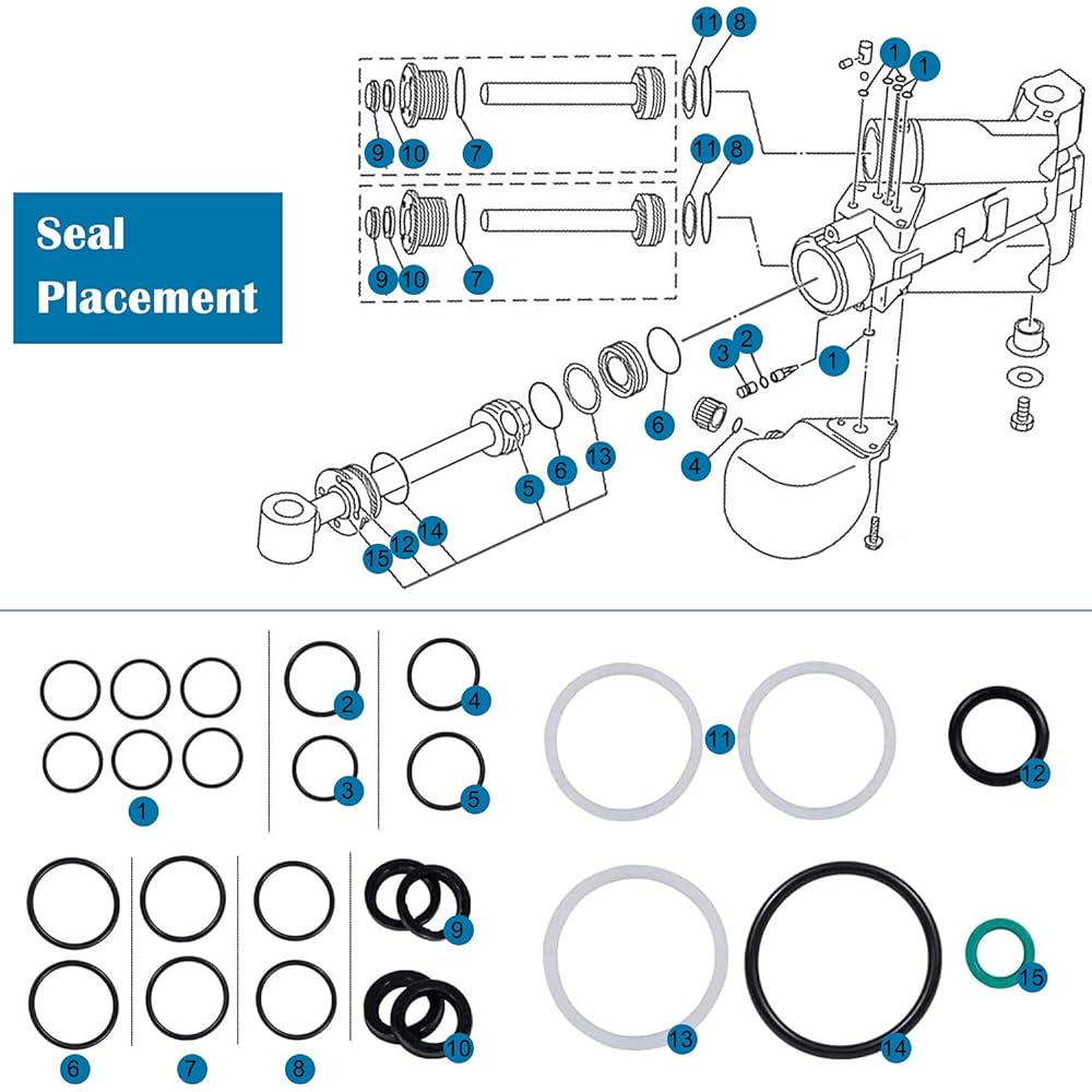 Tilt Trim Seal Kit 1997 & Up 115225FS High Speed Strike Power Yamaha Boat Power Unit 115HP 150HP 175HP 200HP (Som 225HP 250HP) for Showa & 63P-43800-00-4D 64E-43822 with O Ring