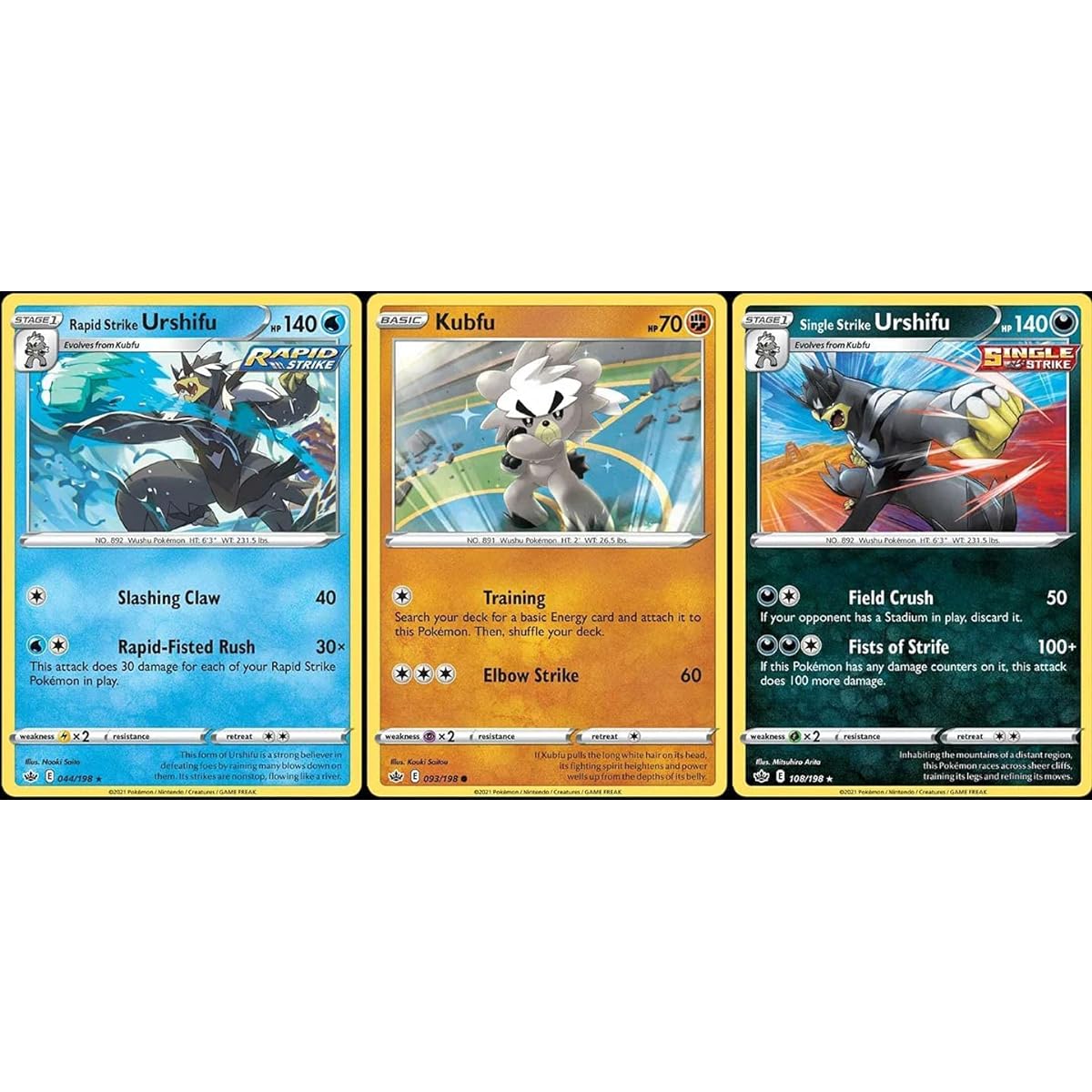 Pokemon Rapid Strike Urushifu 044/198 & Single Strike Urushifu 108/198 - Chilling Rain Evolution 3 Card Lot
