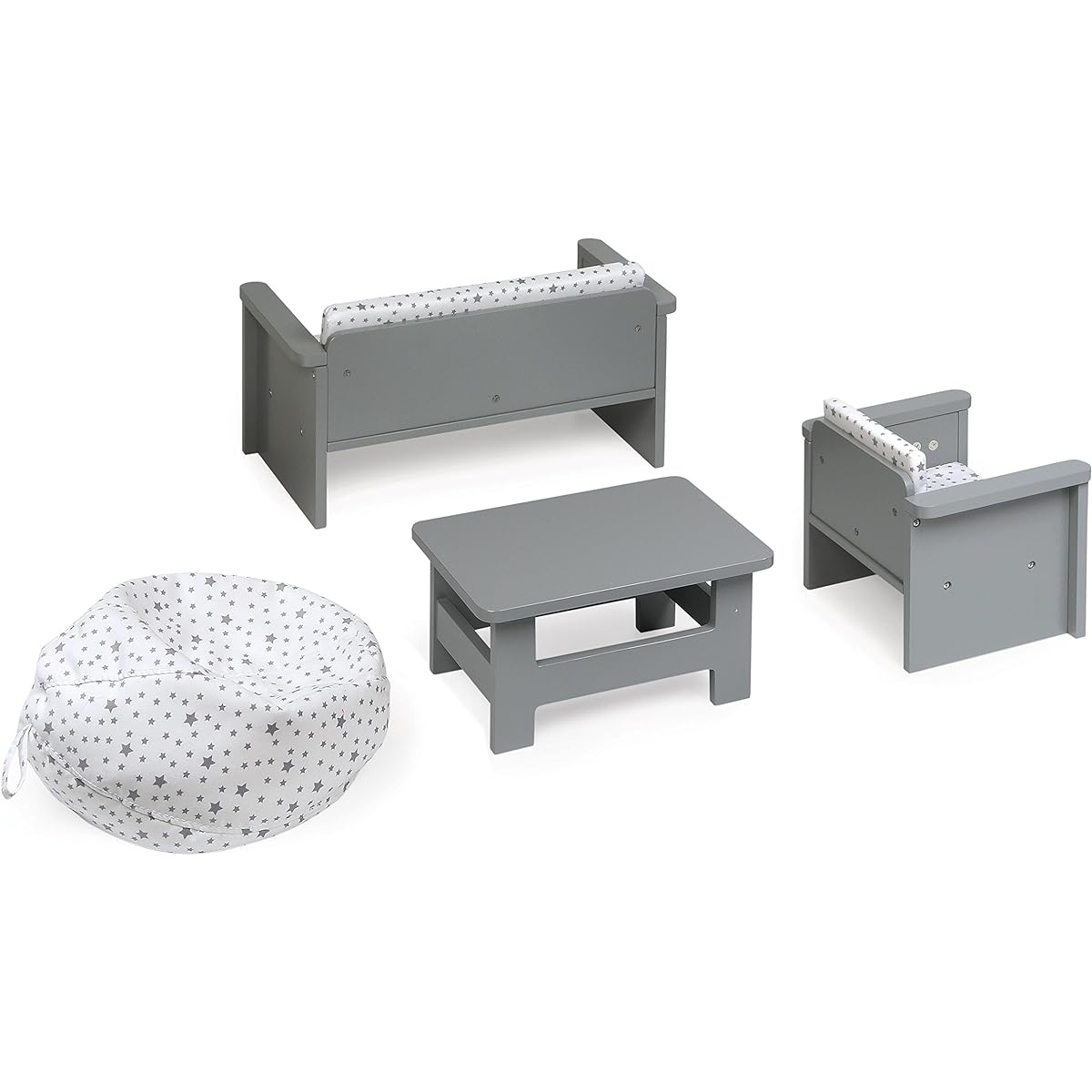 Badger Basket Toy Living Room Furniture Set for 18" Dolls, Grey/White