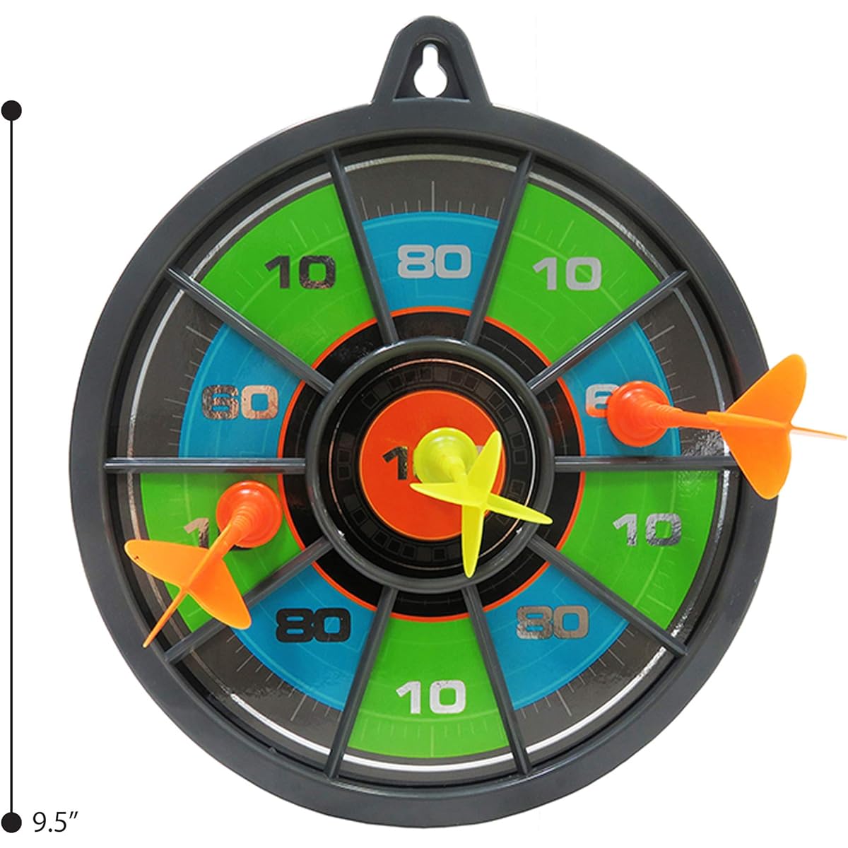 Mozlly Tournament Magnetic Dartboard 9.5 Inch Easy Assembly Classic Double Sided Reversible Indoor Outdoor Wall Game for Adults Kids Family - Hand Eye Coordination Learning Play Set of 4