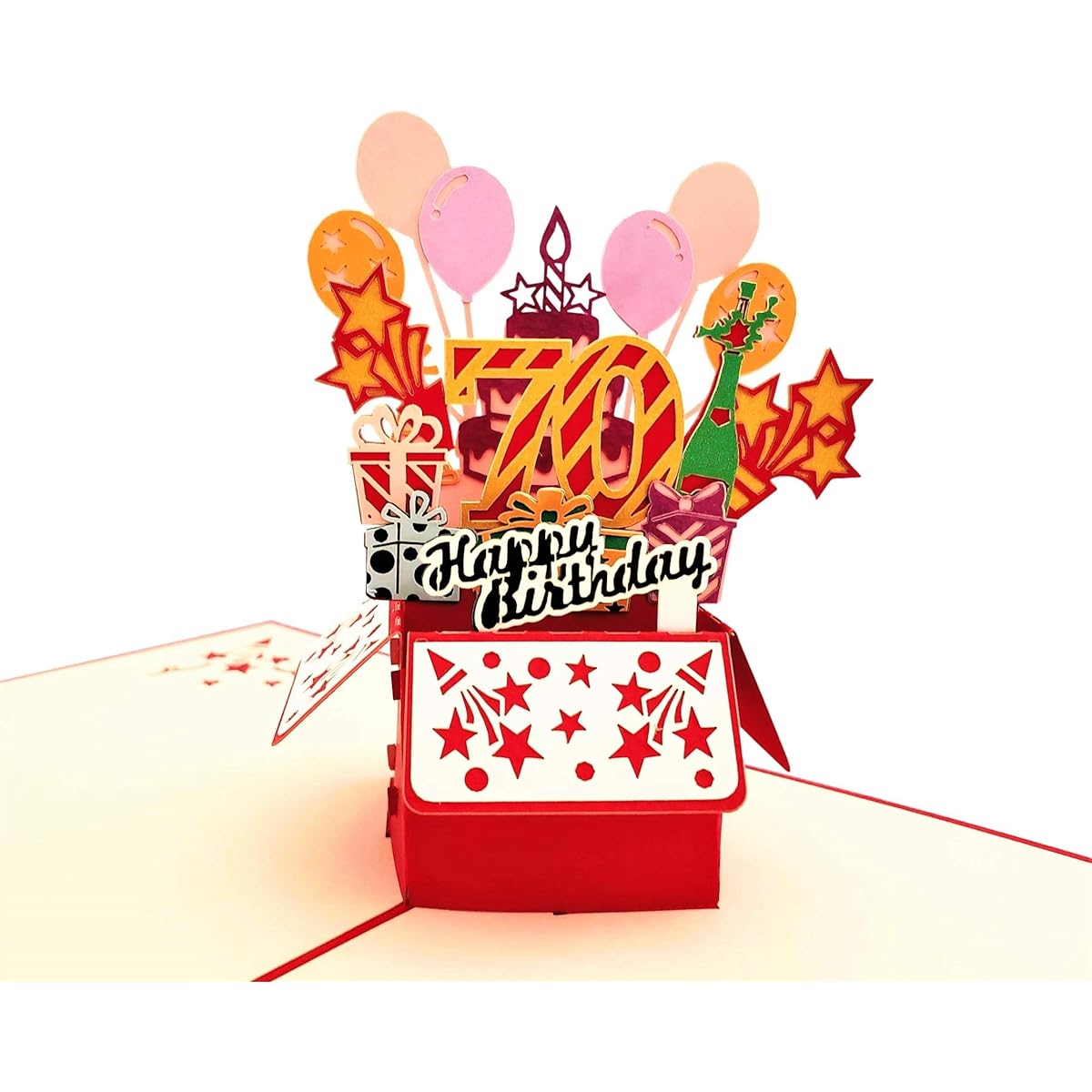 iGifts And Cards Happy 70th Red Birthday Party Box 3D Pop Up Greeting Cards - 70 Awesome Balloon Unique Celebration Feliz Camplinhos Fun