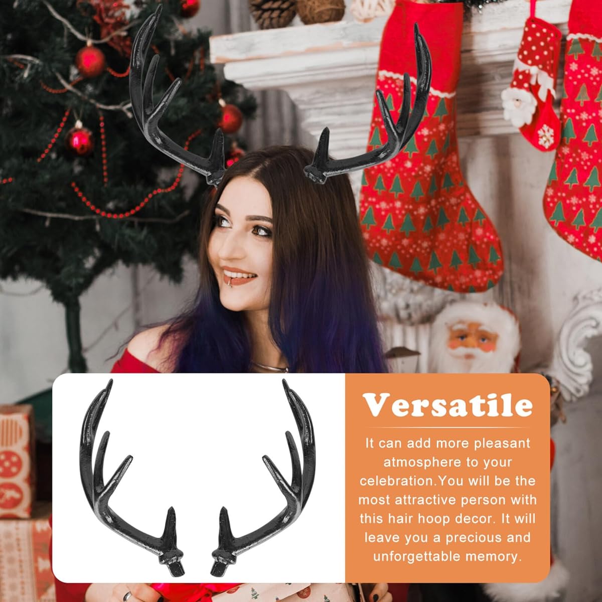 Sewroro 1 Pair Simulation Plastic Artificial Deer Antler Branches Fake Reindeer Antlers Headband Cosplay Headdress DIY Ornament Black