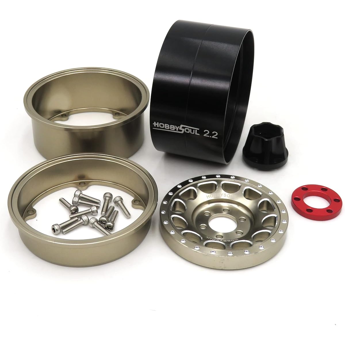 hobbysoul Adjustable 4 Offset 2.2 Beadlock Wheels 1.57" (40mm) Width Rim Champagne Color for Gen8 Everest Gen 7 Pro / SCX10 Capra Wraith / TRX4 AMG 6x6 (Pack of 4)