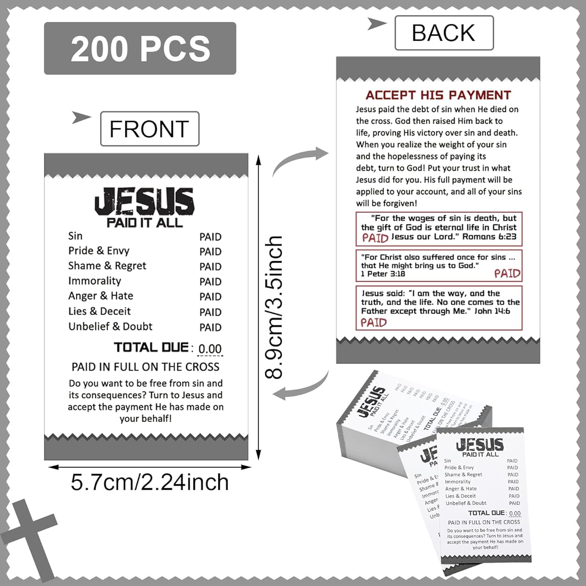 Noveread 200pcs Jesus Paid It All Mini Prayer Cards Motivational Bible Verse Cards Gospel Lore Bulk Religious Inspirational Scripture Cards Christian Gifts for Women Men