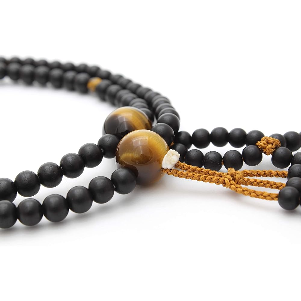 Soka Gakkai Prayer Beads Natural Solid Ebony Tiger Eye Stone Luxury Tassel Unisex SGI