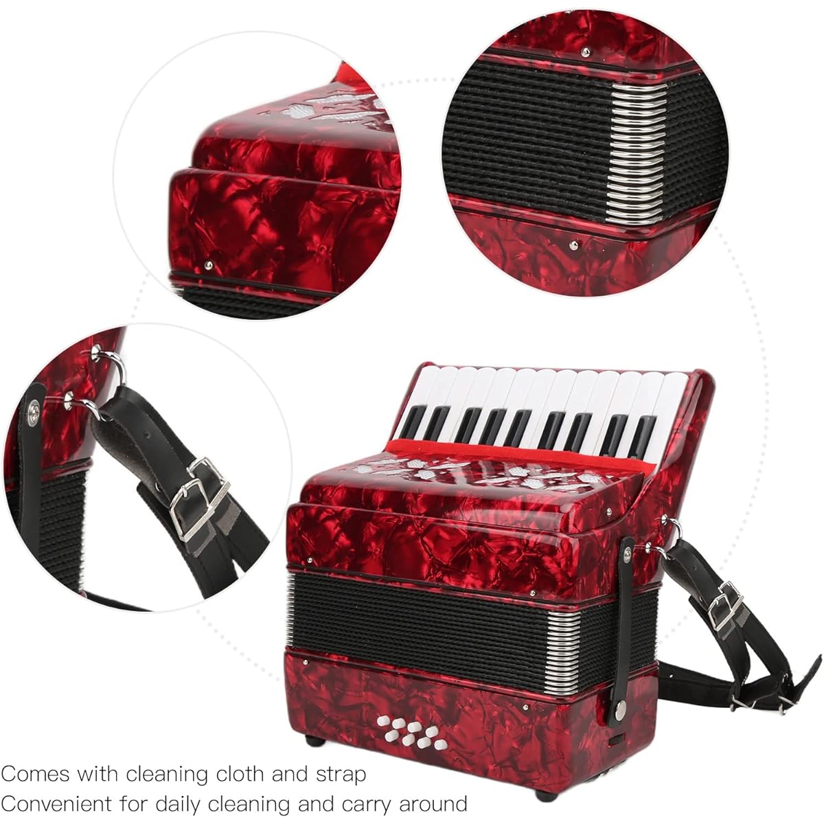 UPQRSG Kids Accordion Musical Instrument, 22 Key Piano Accordion with 8 Bass Straps, Red Exquisite Educational Musical Instrument Toy for Chlidren Girls Students Beginners