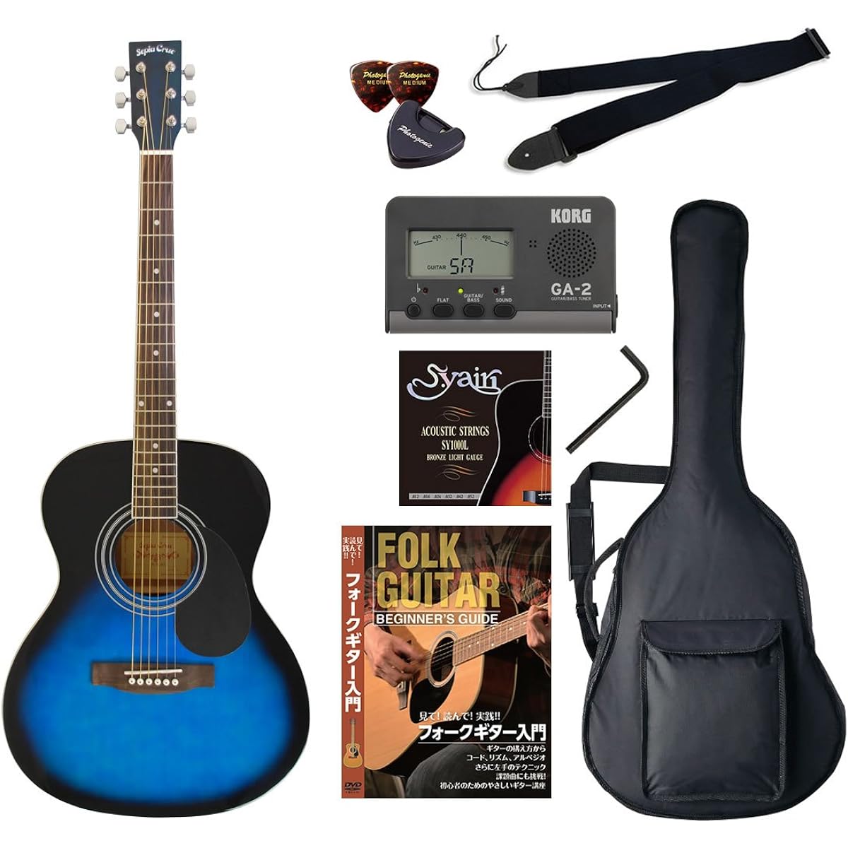Sepia Crue Acoustic Guitar Beginner Introductory Value Set Folk Type FG-10/N Natural