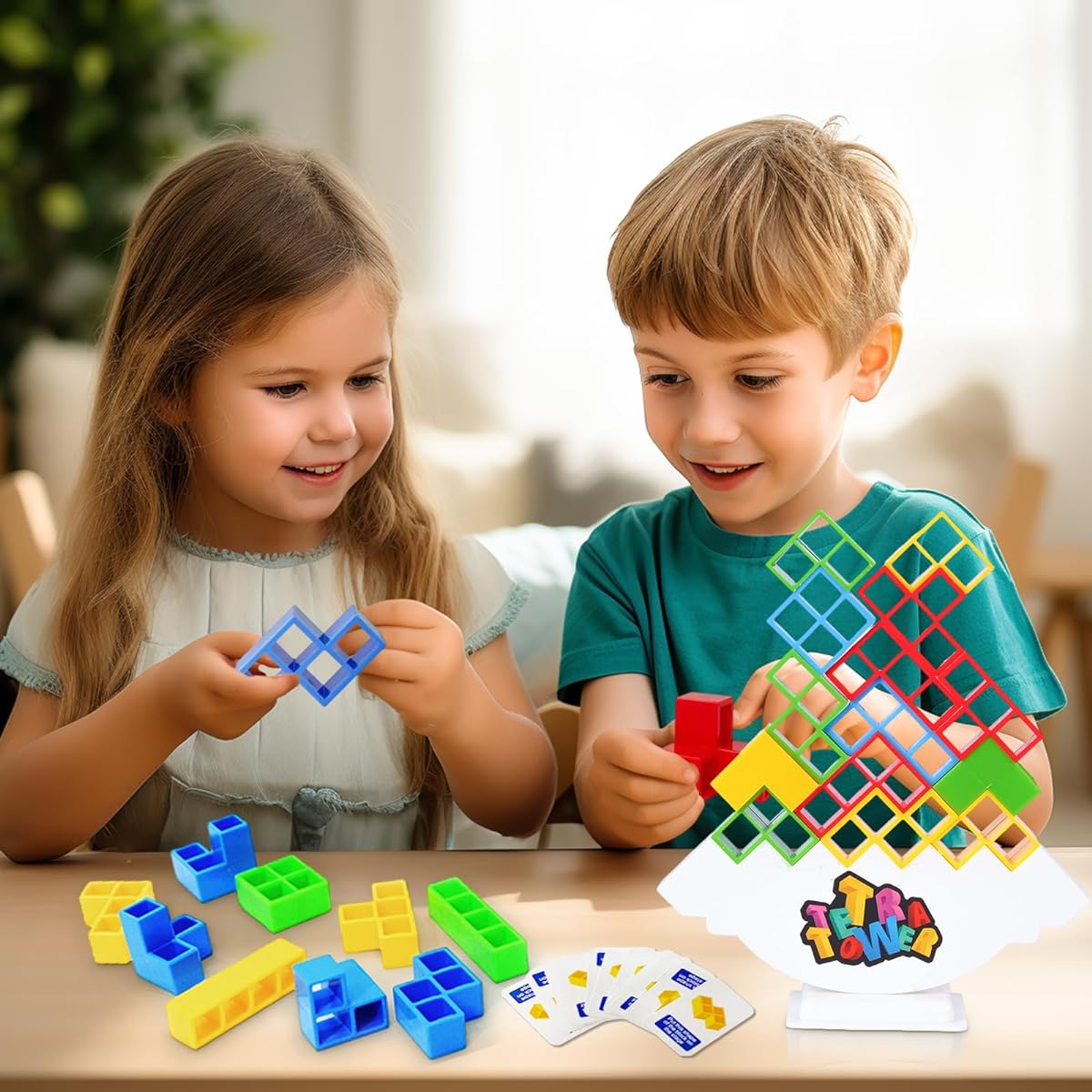 LOYATANK 48 Piece Tetra Tower Game - Fun Stacking Board Game for Kids & Adults, Great for Team Building, Family Parties, Travel