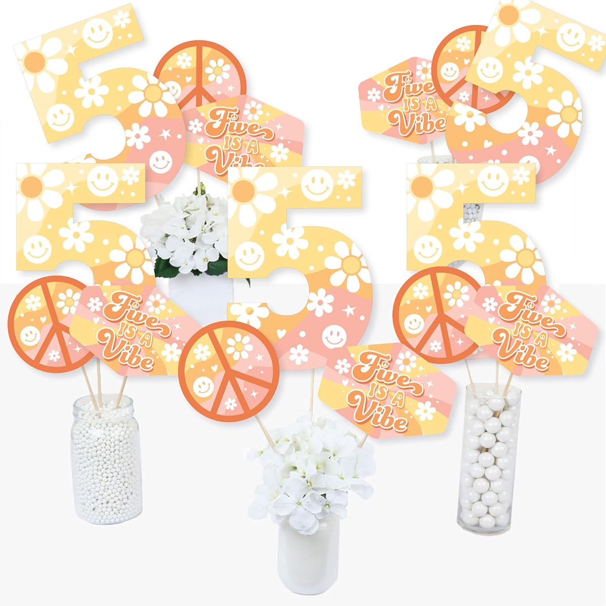 Big Dot of Happiness Five is a Vibe Boho Hippie 5th Birthday Party Centerpiece Sticks Table Toppers Set of 15