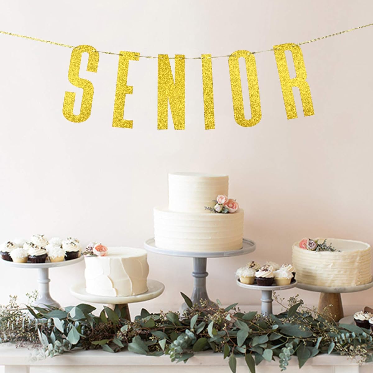 INNORU Gold Glitter Senior Banner Graduation Celebration Banner High School College Graduation Party Flag Decoration
