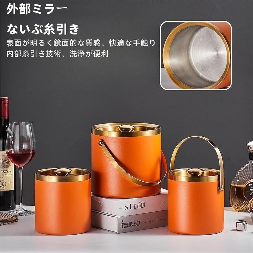 Ice Bucket, Non-melting, Double-walled, All Stainless Steel Construction, Ice Bucket, Stainless Steel, Ice Container, Vacuum Insulated, With Handle and Lid, For Cold Storage, 2L, 3L, Large Capacity, Professional Use, Home Use, Commercial Use (3L, C)