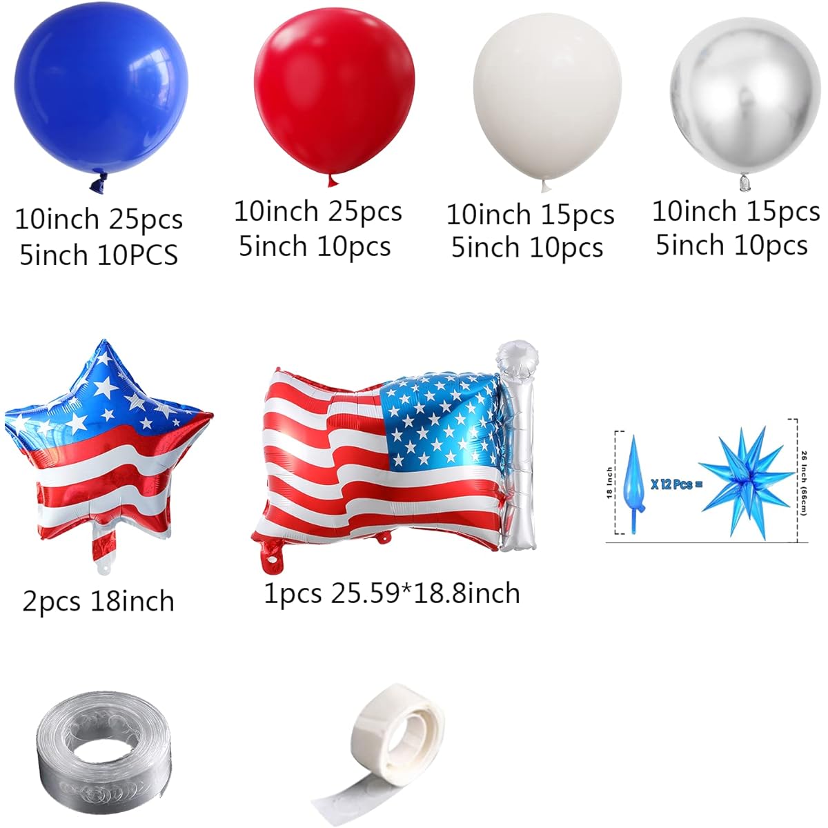 4th of July Blue Balloon Garland Kit - 137pcs Klein Blue Red White Silver Balloons Independence Day Memorial Day Patriotic American Theme Party Supplies Decorations (Red, Blue, White, Silver)