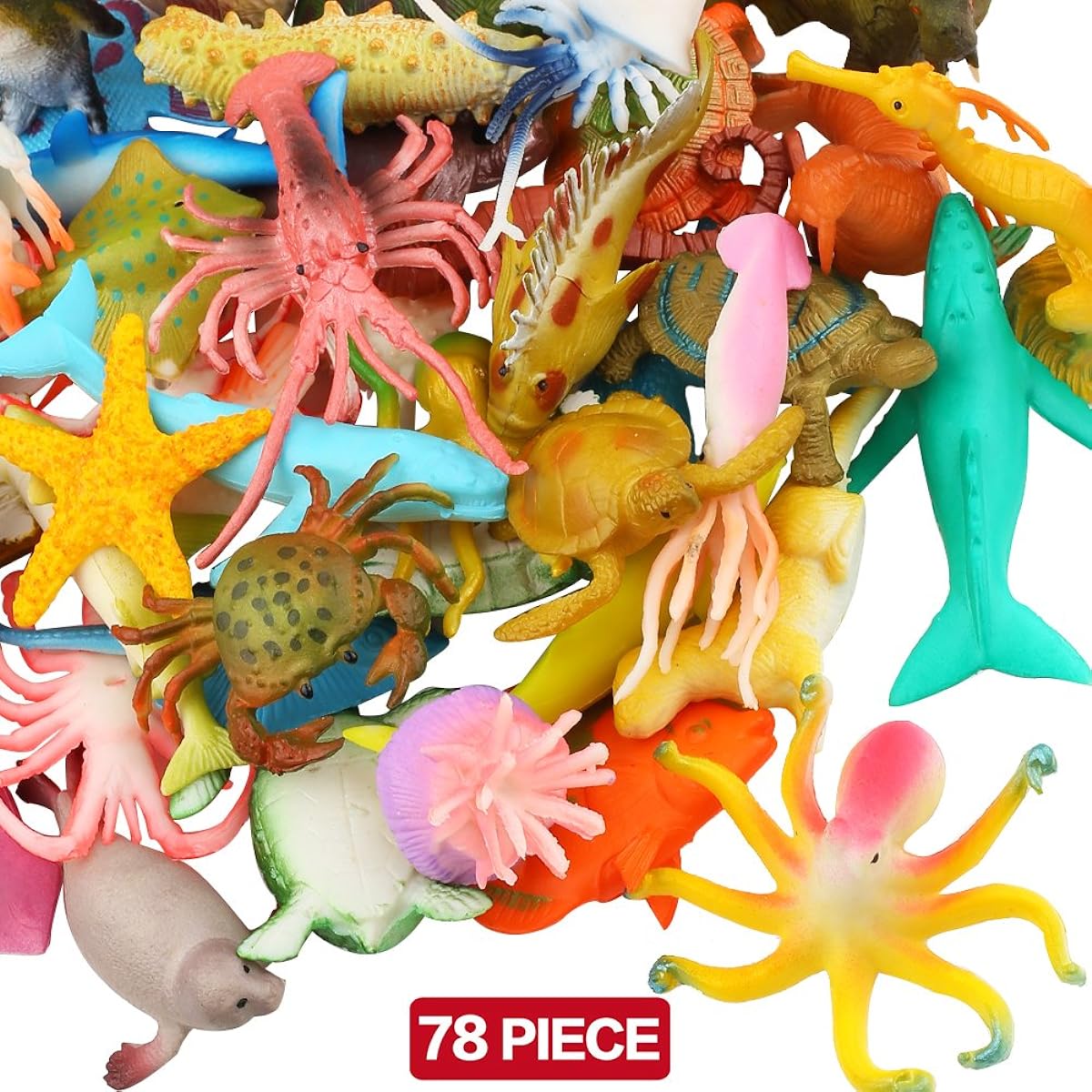 78 Pack Ocean Animal Toys, Mini Vinyl Plastic Animal Toy Set