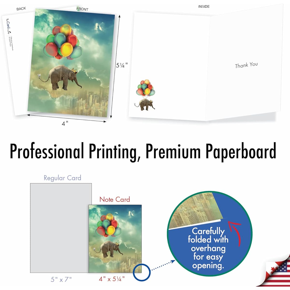 The Best Card Company Bulk Box Set of 20 Assorted Thank You Note Cards 4 x 5.12 Inch with Envelopes (20 Designs, 1 of Each) Elefantasy Adventures AM10307TYG-B1x20