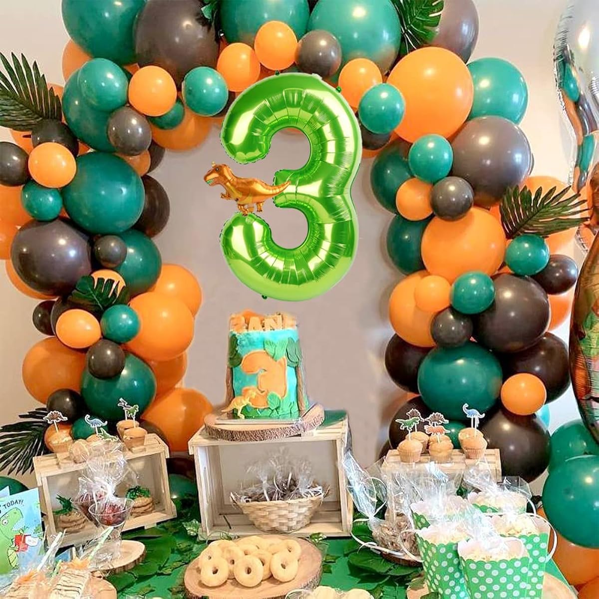 40" Green Number 3 & Mini Dinosaur Balloons for 3 Year Old 3 Year Old Boy Birthday Decorations, 3 Rex Birthday Party Decor, Large Number 13 for Party Decorations