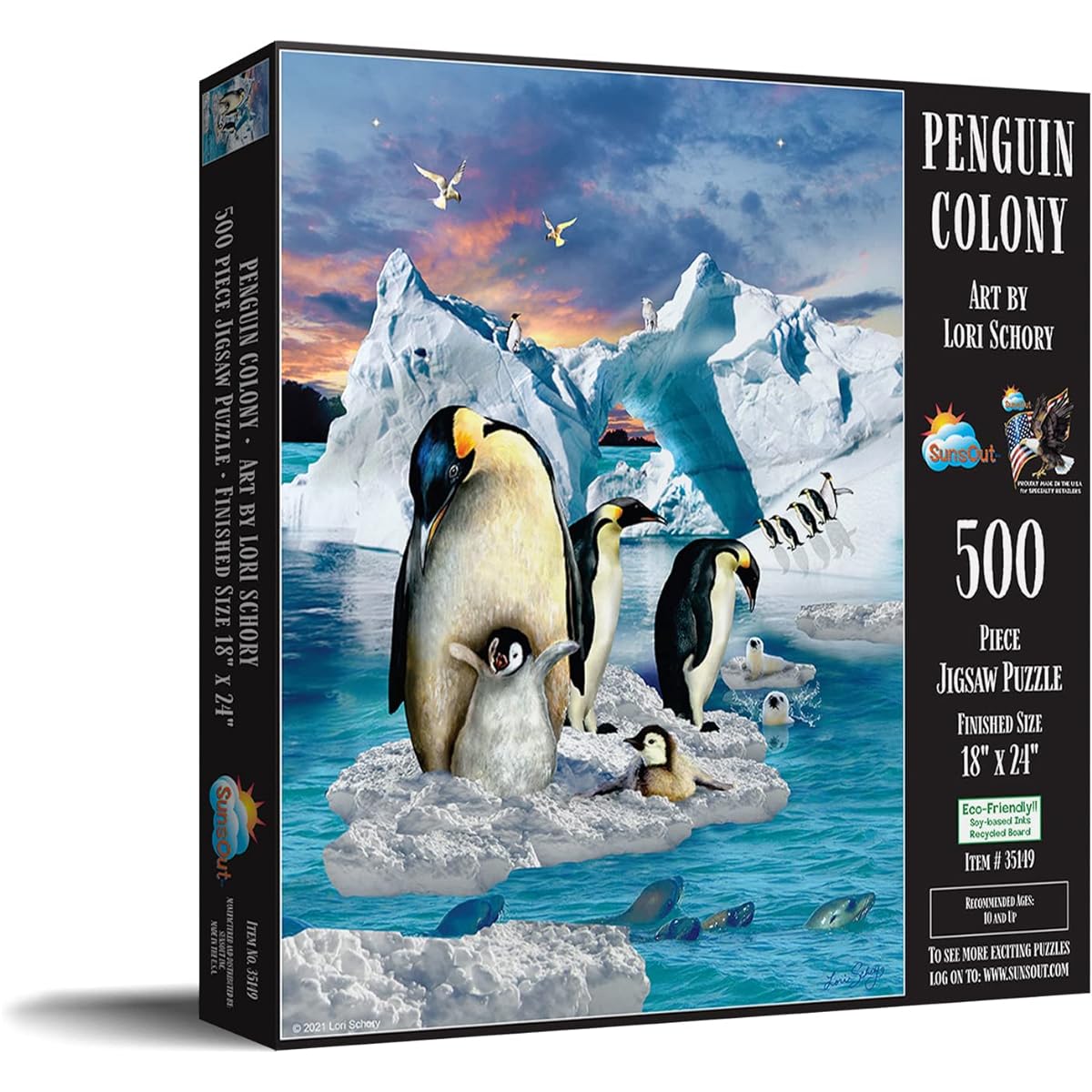 SUNSOUT INC - Penguin Colony - 500 Piece Jigsaw Puzzle by Artist Lori Schory - Finished Size 18" x 24" - MPN# 35149