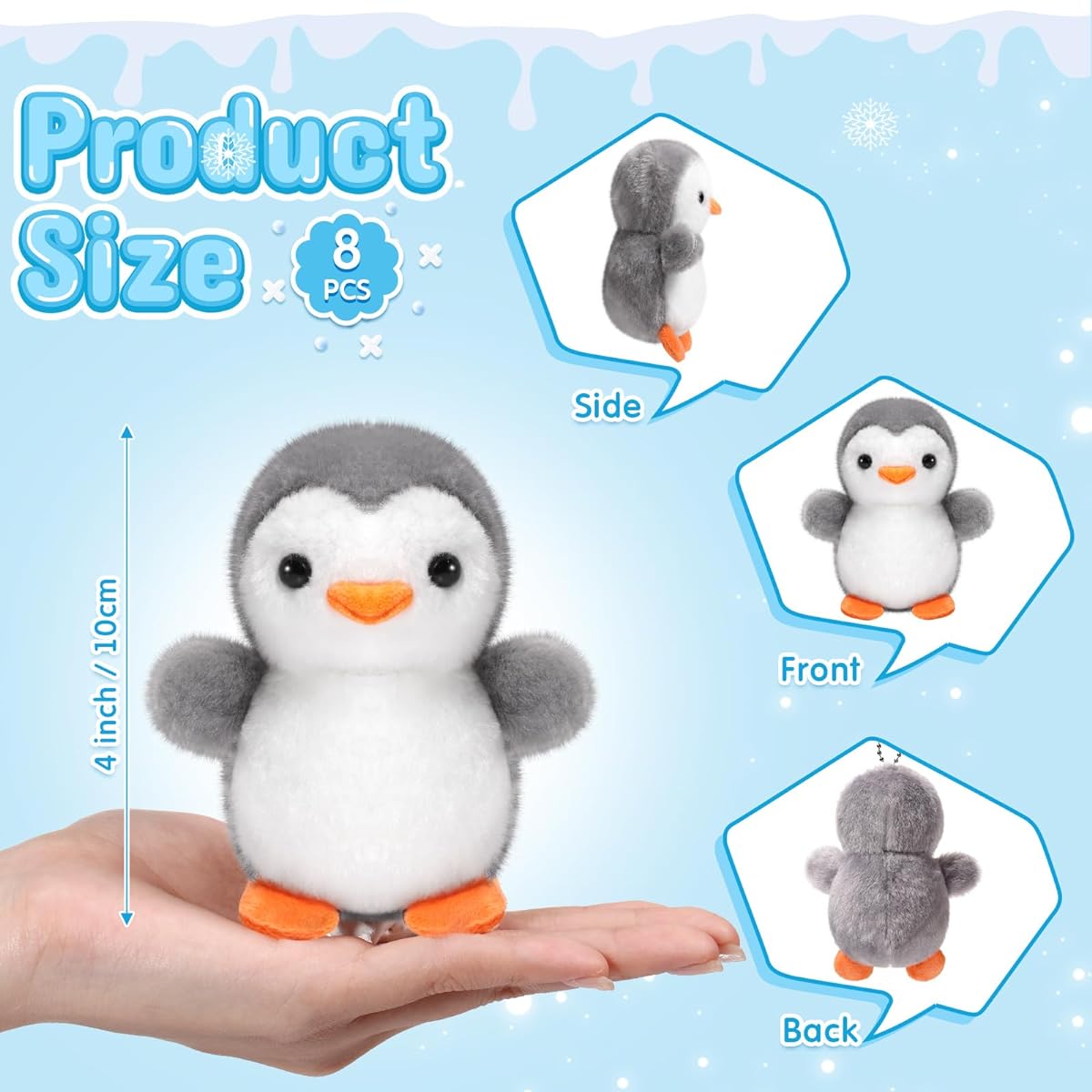 Skylety Mini Penguin Keychains, 8pcs 4" Stuffed Penguins Plush Bulk Cute Small Stuffed Animals Penguin Hanging Pendant Felt Penguin Ornaments for Kids Winter Birthday Decor Gifts (Grey)