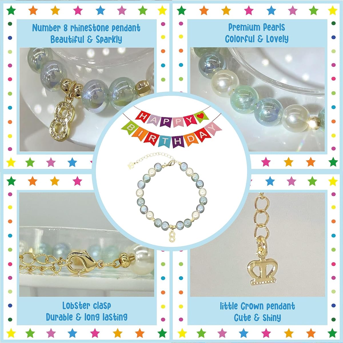 8th birthday gift, 8th birthday charm bracelet, blue, 8th birthday crown box, birthday gift for 8 year old girl, 8th birthday present, 8th birthday gift, 8th birthday present, 8th birthday girl, 8th birthday ideas, Small, Resin