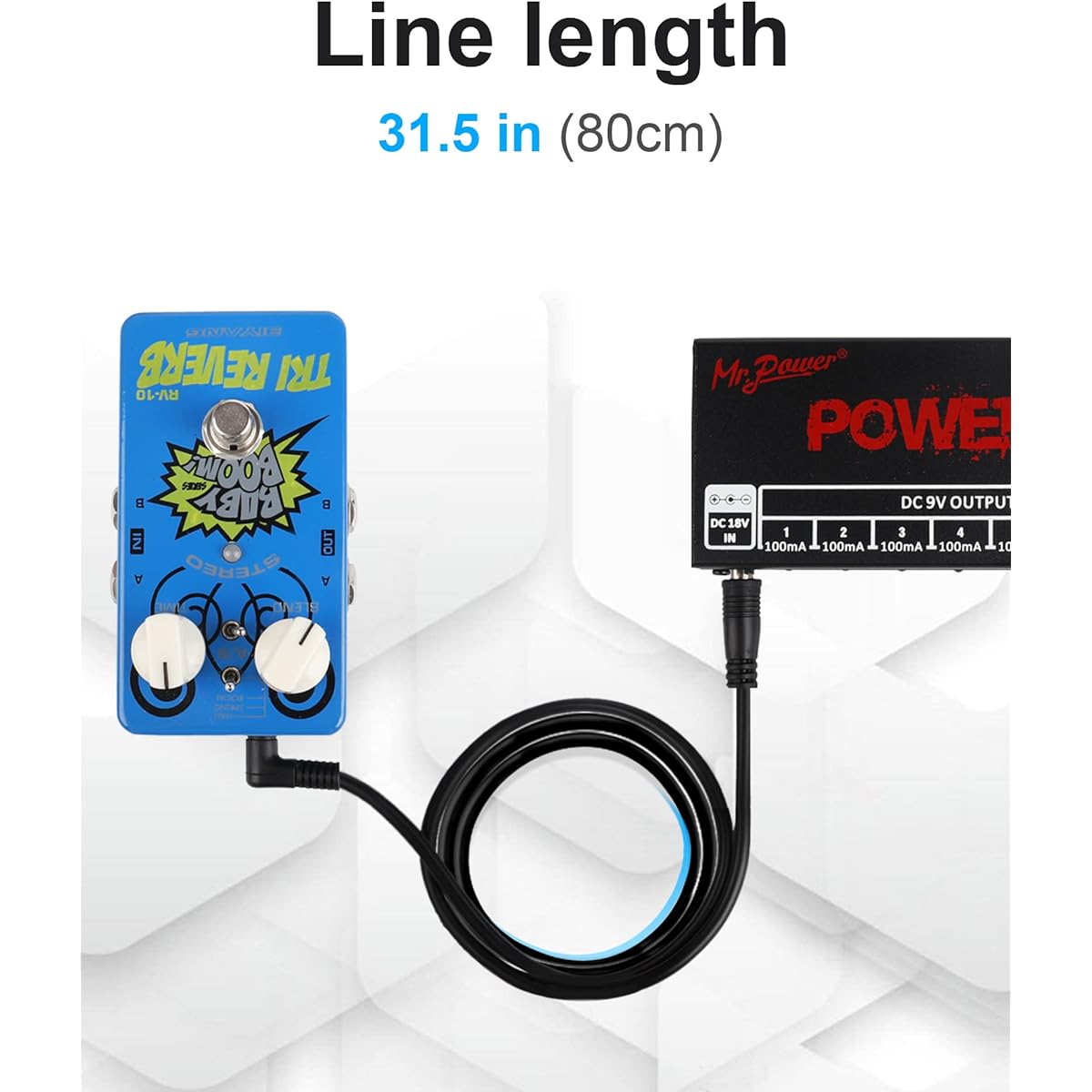 Mr.Power Guitar Effect Pedal DC Cable 5.5 x 2.1mm Male to Male 24 AWG Connector Adapter Cable (32 Inch, 8 Pack)