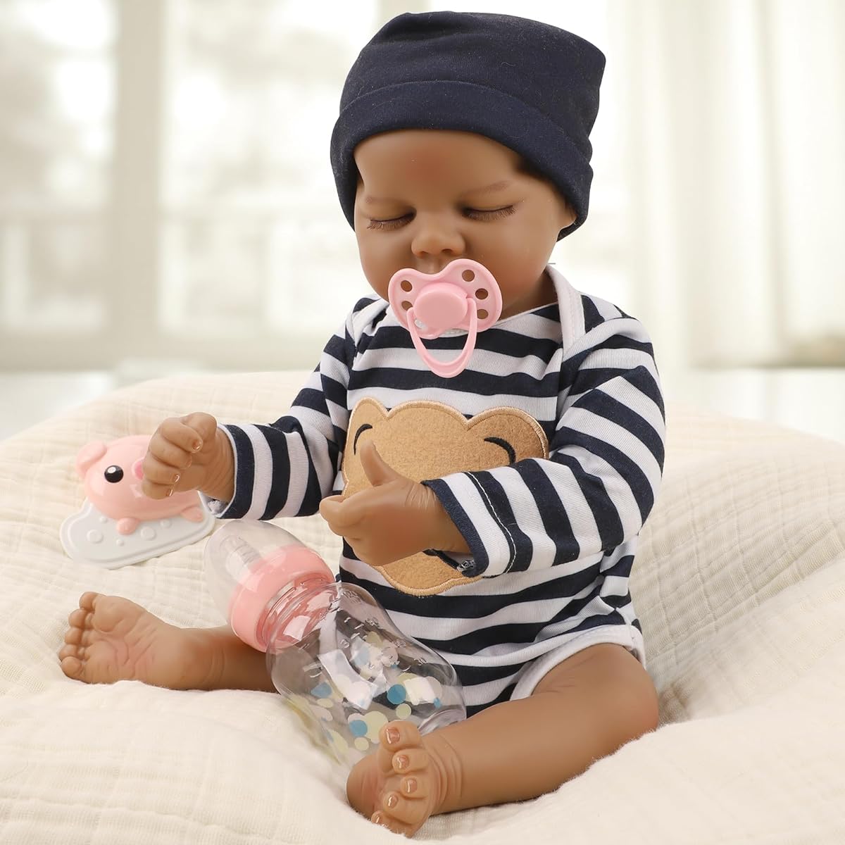 Jirachi Lifelike Reborn Doll 18 Inch Sleeping Realistic Newborn Baby Doll Boy Full Body Vinyl & Hand-Rooted Hair with Toy Accessories Gift Set for Ages 3+