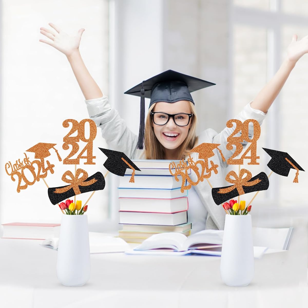 Orange Graduation Table Centerpiece Sticks for Graduation Party Tables 2022 Graduation Table Centerpieces 24 Pieces